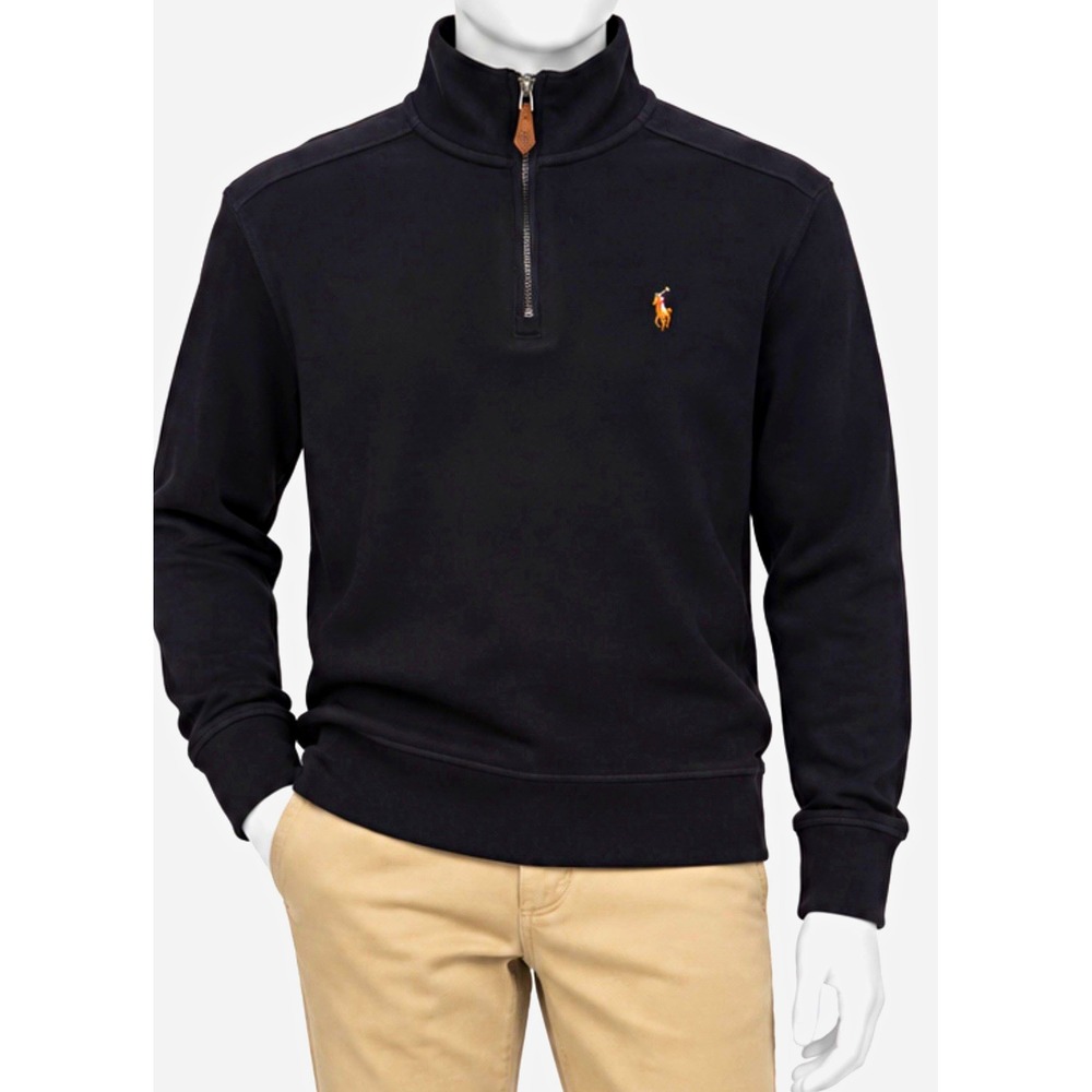 Polo Ralph Lauren Boys Black 1/4 Zip Mock Neck Pullover Jacket Large 14